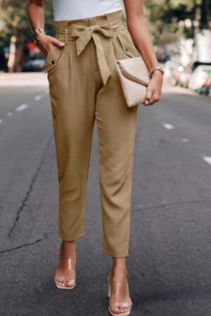 Ruffle Belt Pocket Solid Skinny Pants