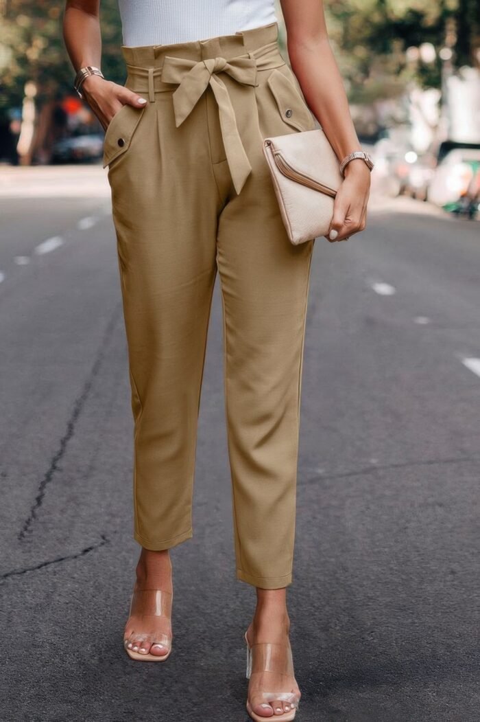 Ruffle Belt Pocket Solid Skinny Pants - Image 7