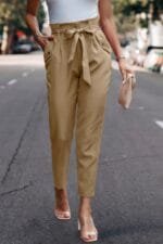 Ruffle Belt Pocket Solid Skinny Pants
