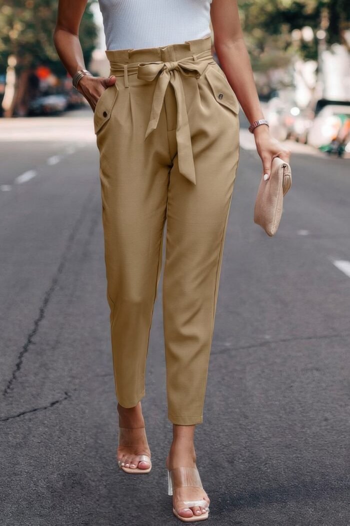 Ruffle Belt Pocket Solid Skinny Pants - Image 8