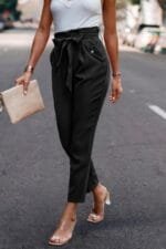 Ruffle Belt Pocket Solid Skinny Pants