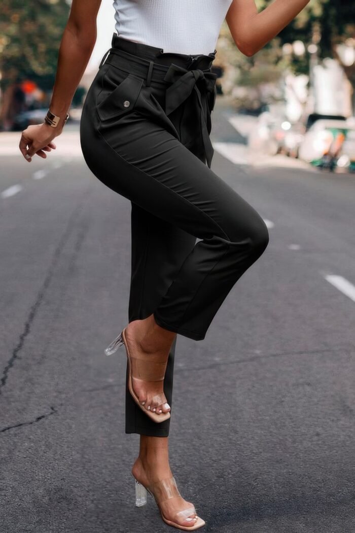 Ruffle Belt Pocket Solid Skinny Pants - Image 14