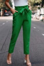 Ruffle Belt Pocket Solid Skinny Pants