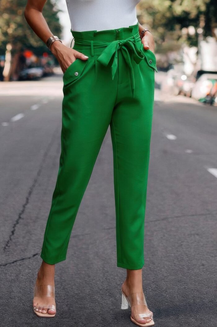 Ruffle Belt Pocket Solid Skinny Pants - Image 16