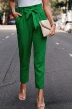 Ruffle Belt Pocket Solid Skinny Pants