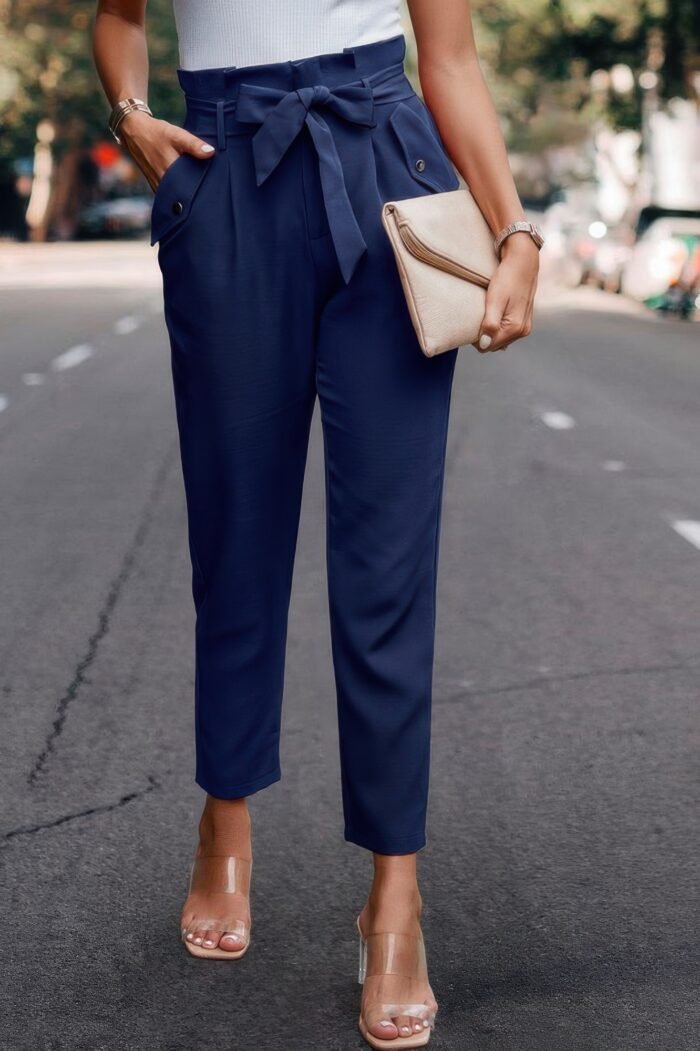 Ruffle Belt Pocket Solid Skinny Pants - Image 19