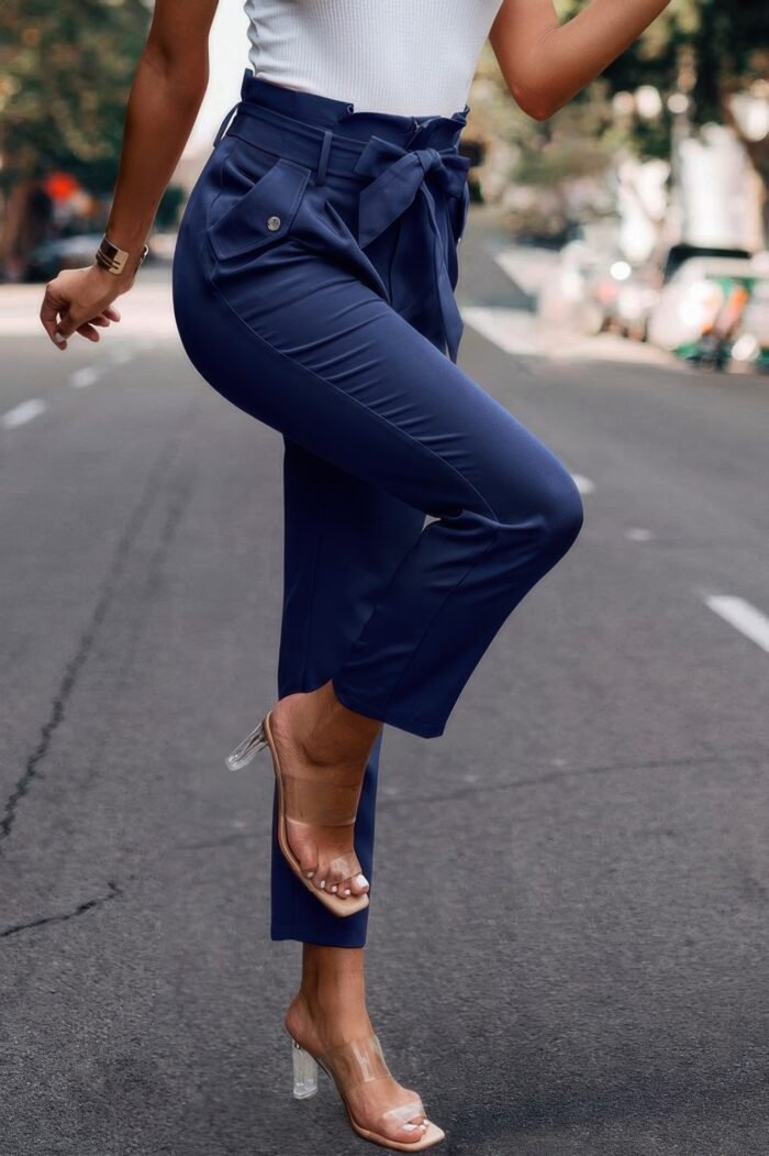 Ruffle Belt Pocket Solid Skinny Pants - Image 21