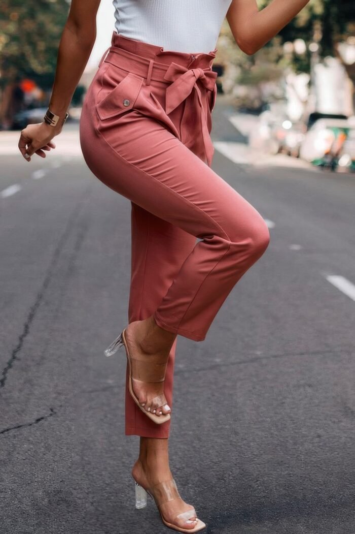 Ruffle Belt Pocket Solid Skinny Pants - Image 24