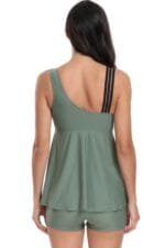 Low Back Solid Two Pieces Ruffle Swimsuits