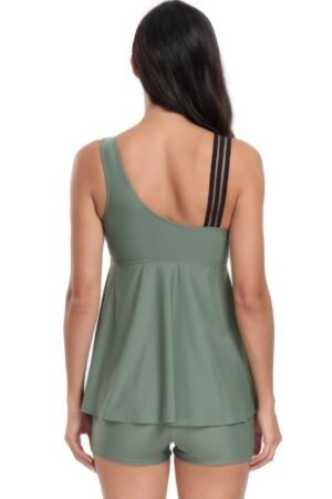 Low Back Solid Two Pieces Ruffle Swimsuits