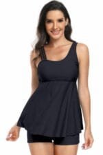 Low Back Solid Two Pieces Ruffle Swimsuits