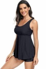 Low Back Solid Two Pieces Ruffle Swimsuits