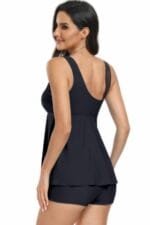 Low Back Solid Two Pieces Ruffle Swimsuits