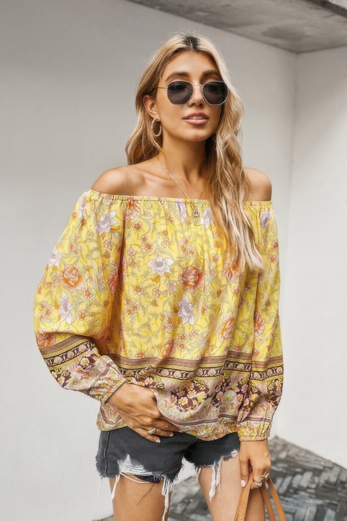 Off Shoulder Floral Ruffle Loose Top - Image 1