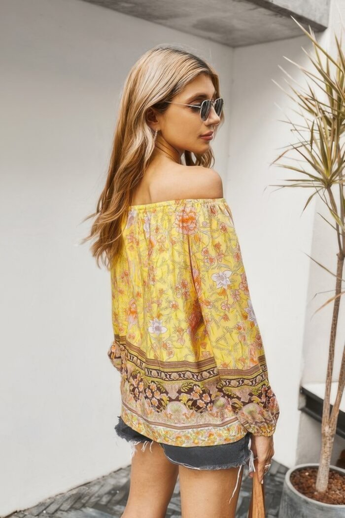 Off Shoulder Floral Ruffle Loose Top - Image 2