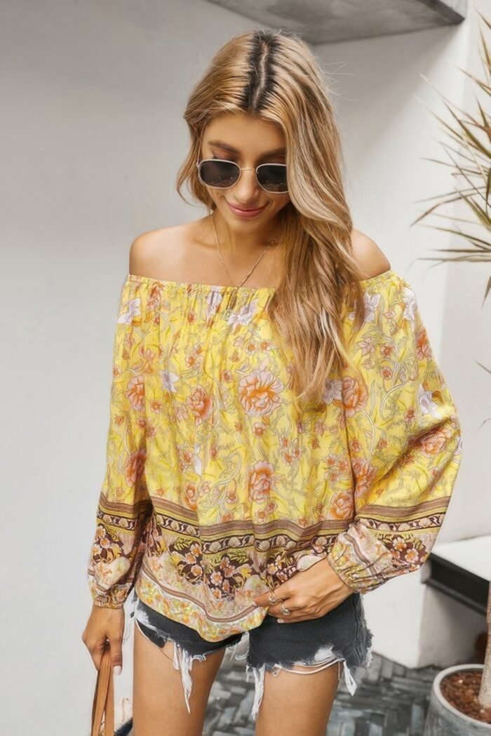 Off Shoulder Floral Ruffle Loose Top - Image 3