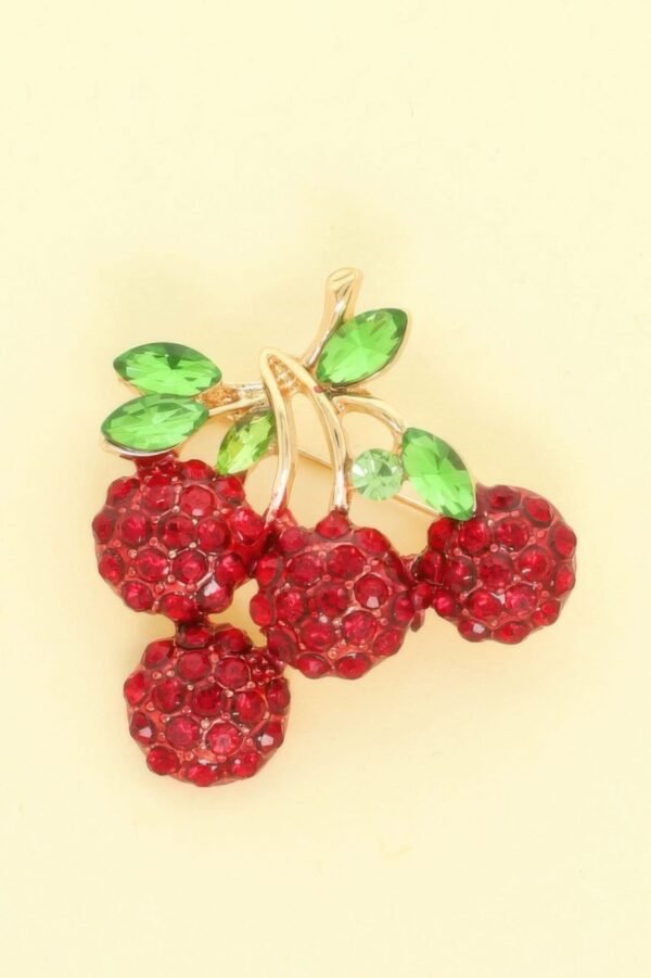 Rhinestone Cherry Brooch Pin