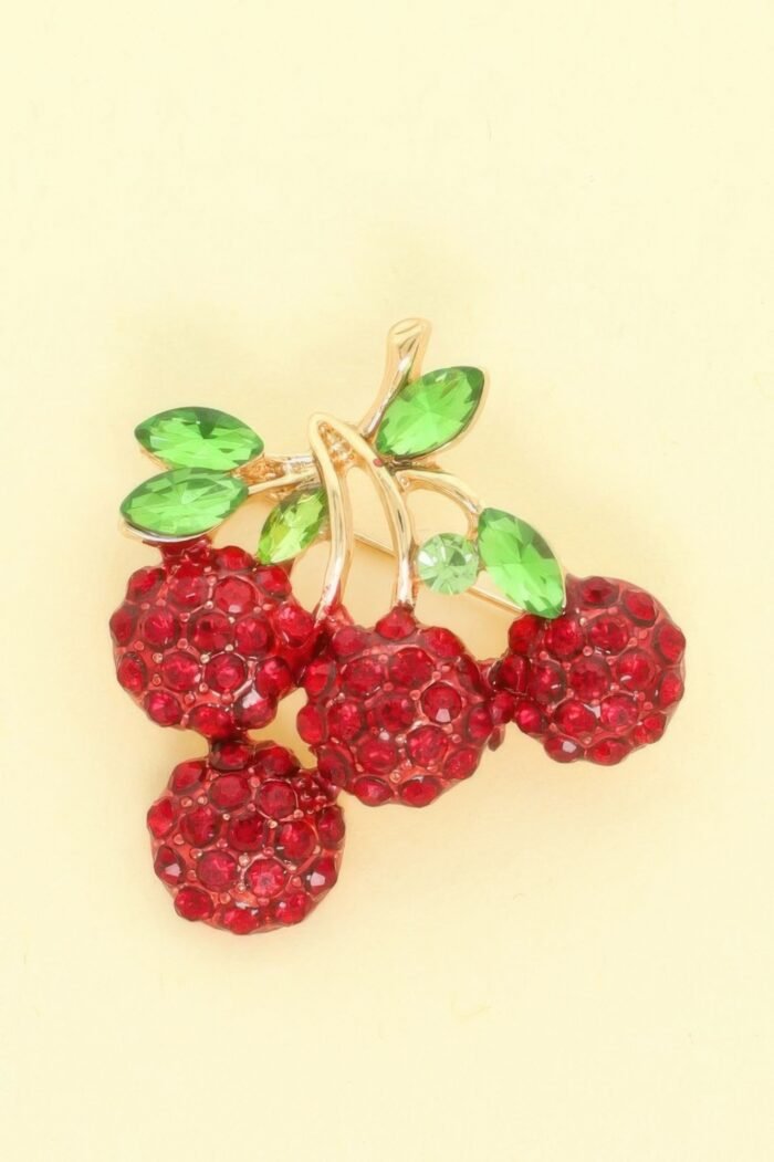 Rhinestone Cherry Brooch Pin - Image 1