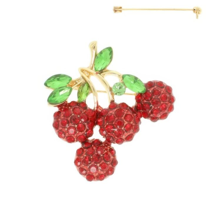 Rhinestone Cherry Brooch Pin - Image 2