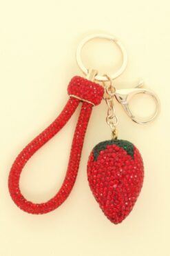 Rhinestone Strawberry Wristlet Keychain