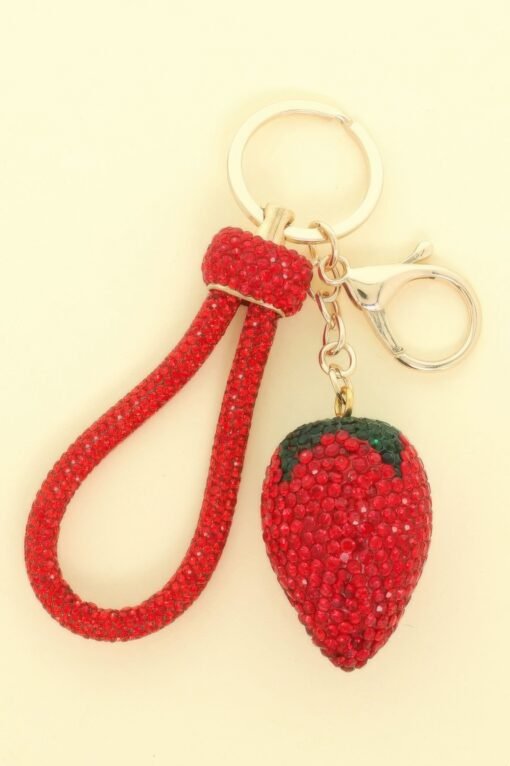 Rhinestone Strawberry Wristlet Keychain