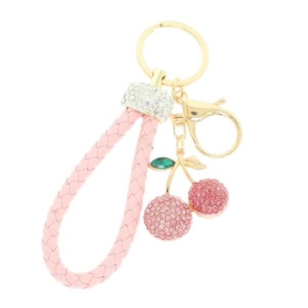 Leather Rhinestone Cherry Keychain