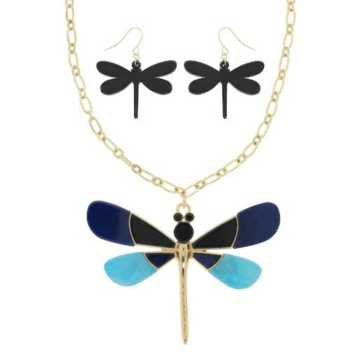 Dragonfly Necklace Set With Earrings