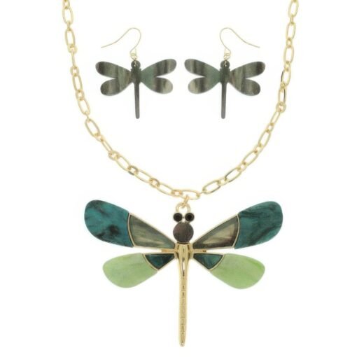 Dragonfly Necklace Set With Earrings