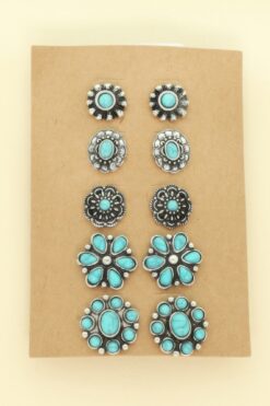 Western Flower Theme 5 Pair Earring Set