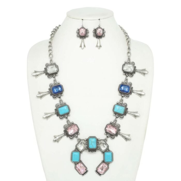 Western Gemstone Squash Blossom Necklace Set - Image 1