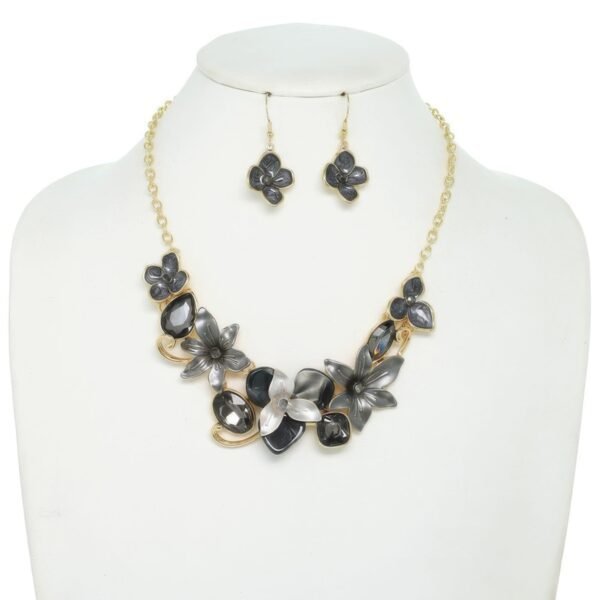 Floral Gemstone Cluster Bib Necklace Set