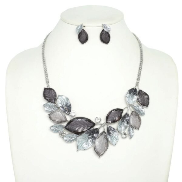Jeweled Leaf Branch Cluster Bib Necklace Set