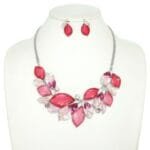 Jeweled Leaf Branch Cluster Bib Necklace Set
