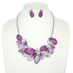 Jeweled Leaf Branch Cluster Bib Necklace Set