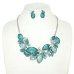 Jeweled Leaf Branch Cluster Bib Necklace Set
