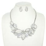 Jeweled Leaf Branch Cluster Bib Necklace Set