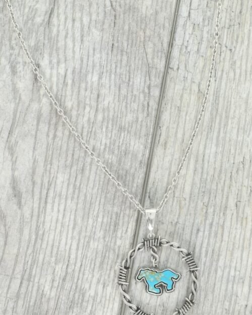 Western Running Horse Stone Barbed Wire Necklace