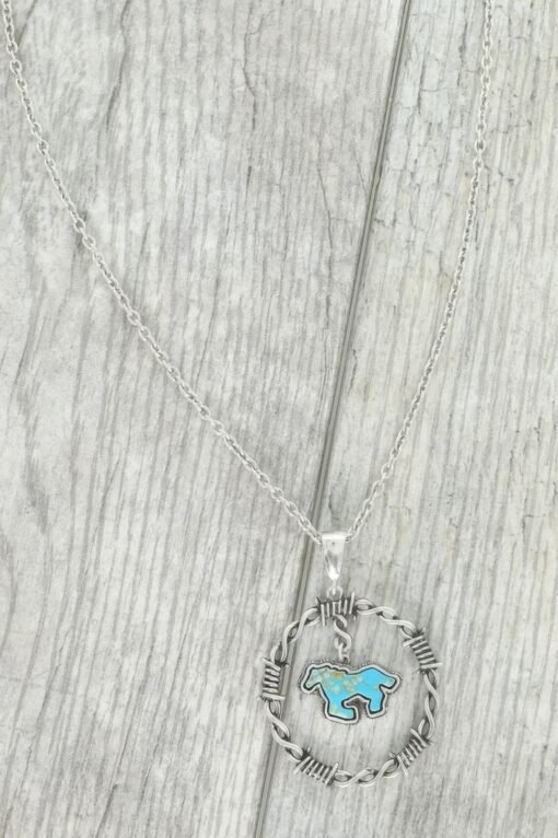 Western Running Horse Stone Barbed Wire Necklace
