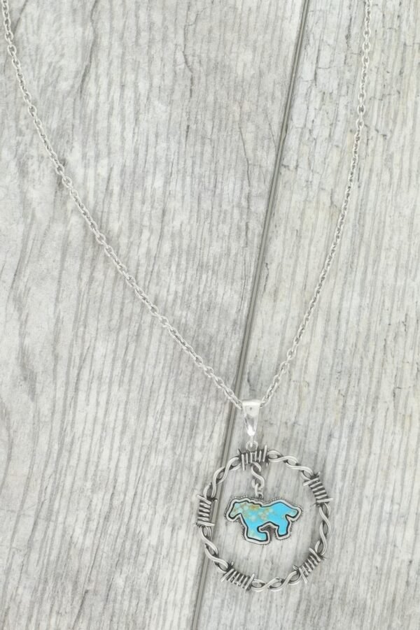 Western Running Horse Stone Barbed Wire Necklace