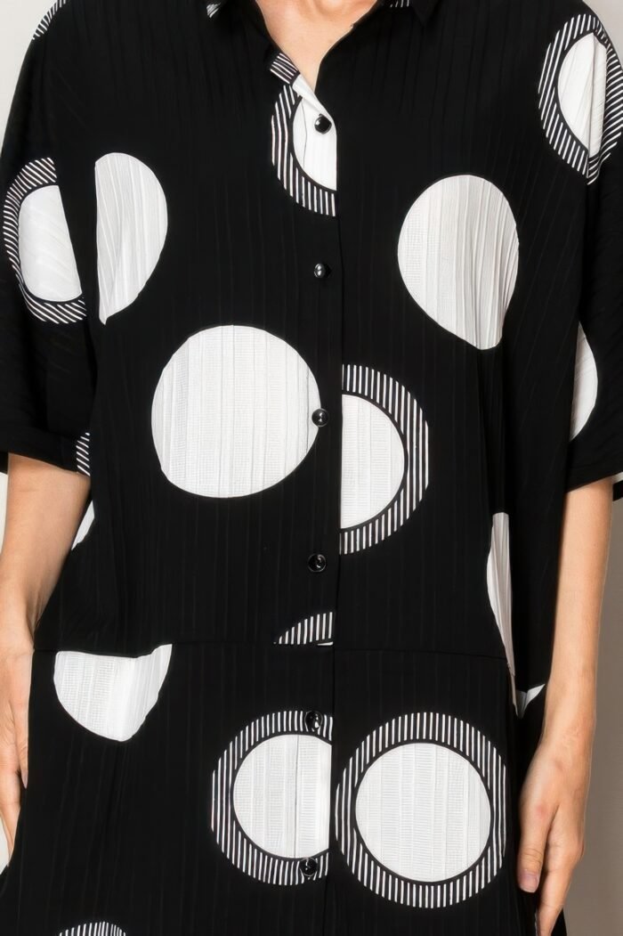 Pleated Lapel Polka Dot Print Shirtdress - Image 4