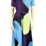 Cool Color Print Short-sleeve Pleated Midi Dress