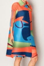 Abstract Print Pleated Lapel Shirtdress