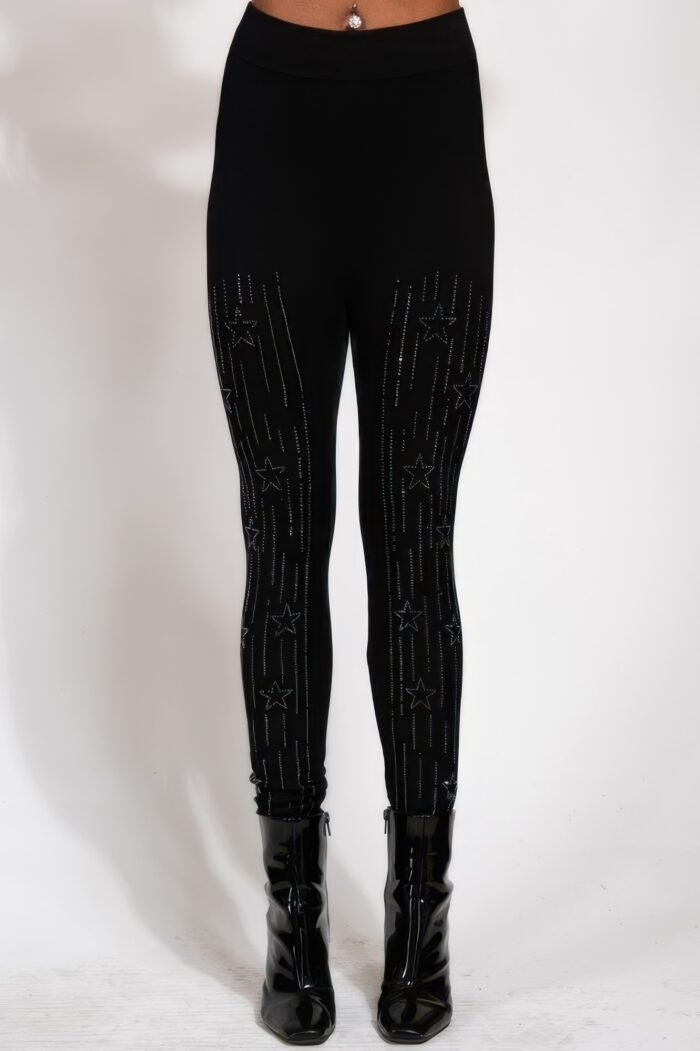 Star Design Crystal Studded High Waisted Leggings - Image 1