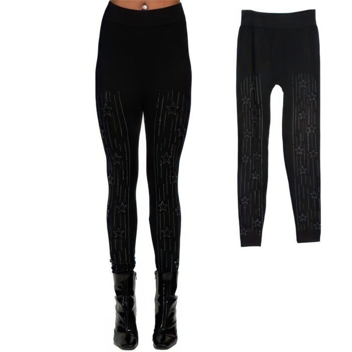 Star Design Crystal Studded High Waisted Leggings - Image 2
