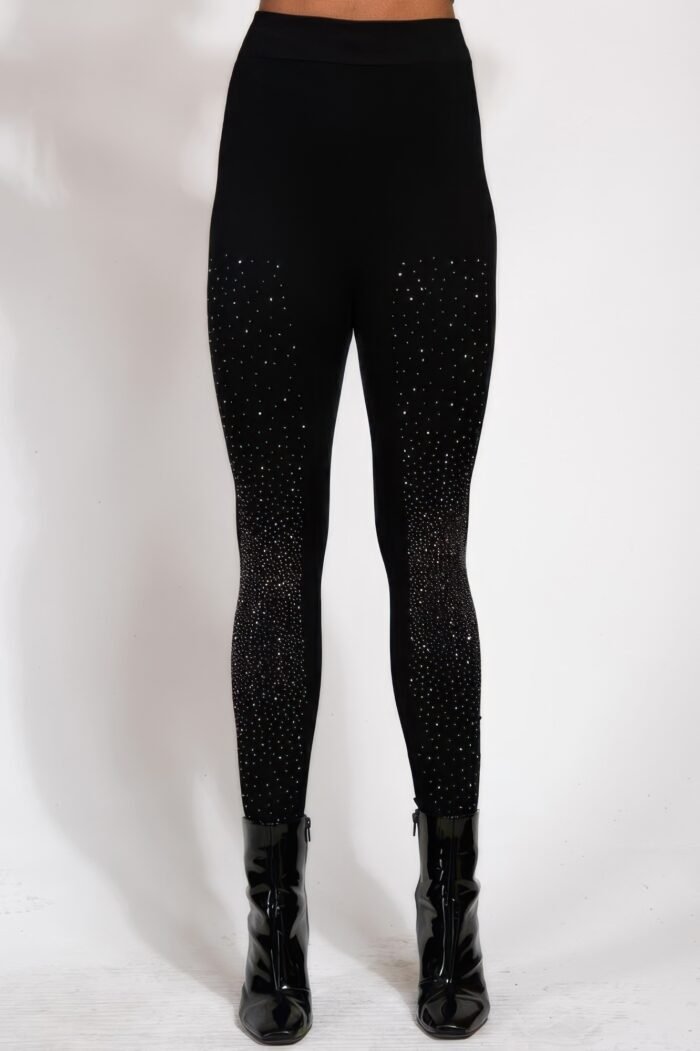 Crystal Studded High Waisted Black Leggings - Image 1