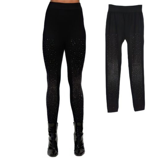 Crystal Studded High Waisted Black Leggings - Image 2