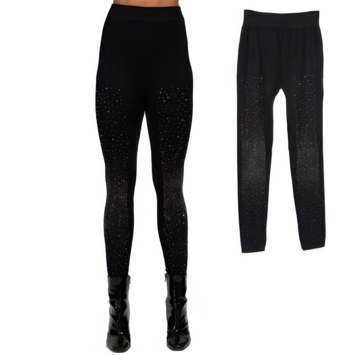 Crystal Studded High Waisted Black Leggings - Image 2