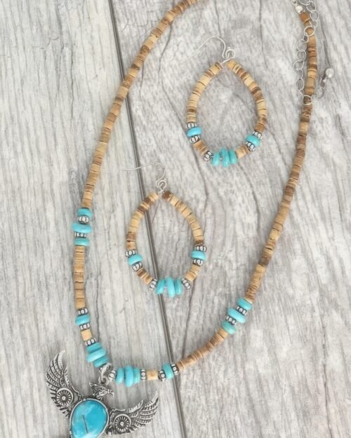 Western Wood Bead Mix Thunderbird Necklace Set