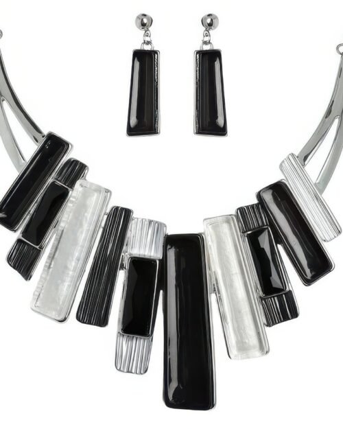 Geometric Fringe Gemstone Metal Bib Necklace Set