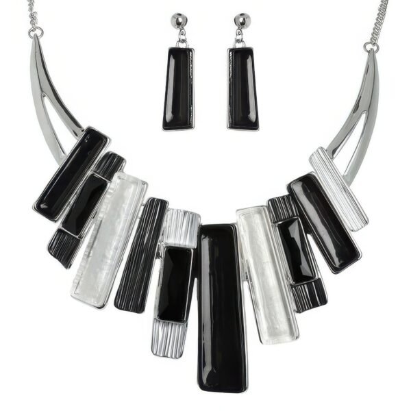 Geometric Fringe Gemstone Metal Bib Necklace Set